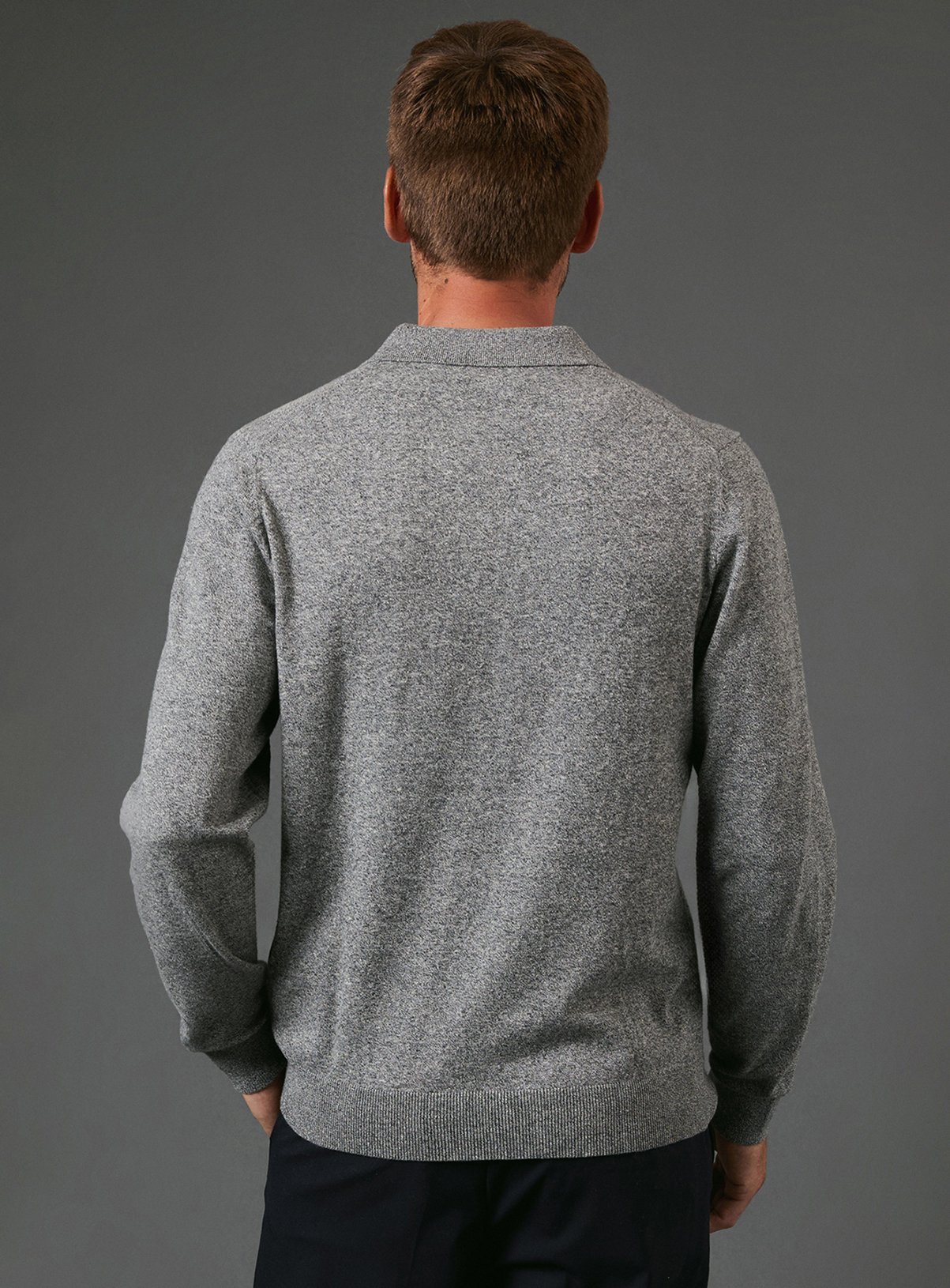 BURTON Light Grey Cotton Rich Long Sleeve Knitted Polo XL - Image 3 thumbnail